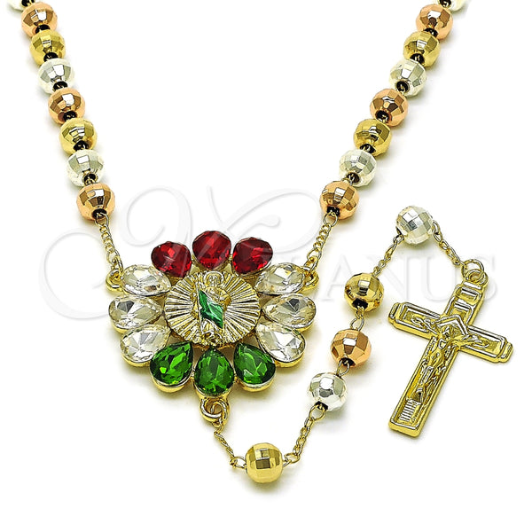 Rosario Mediano 09.411.0002.24 Oro Laminado, Diseño de San Judas, con Multicolor Cristal, Diamantado, Tres Tonos