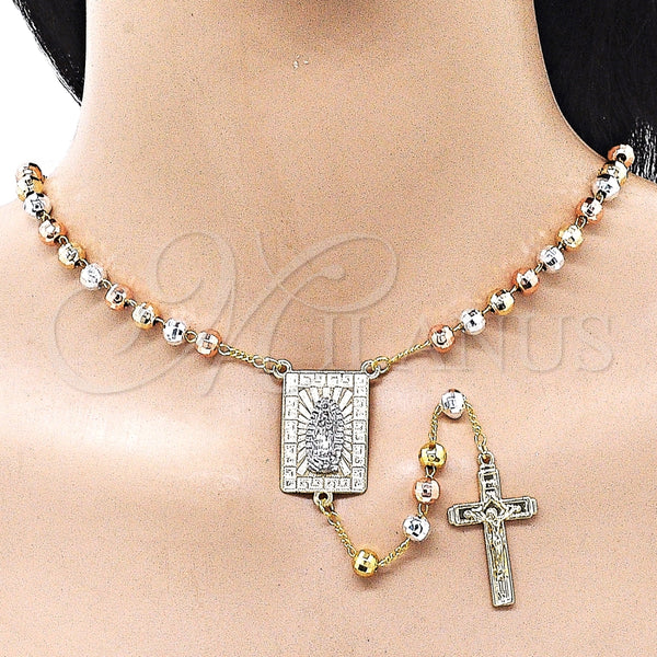 Rosario Mediano 09.411.0004.24 Oro Laminado, Diseño de Guadalupe y Disco, Diamantado, Tres Tonos