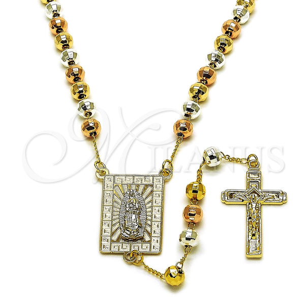 Rosario Mediano 09.411.0004.24 Oro Laminado, Diseño de Guadalupe y Disco, Diamantado, Tres Tonos