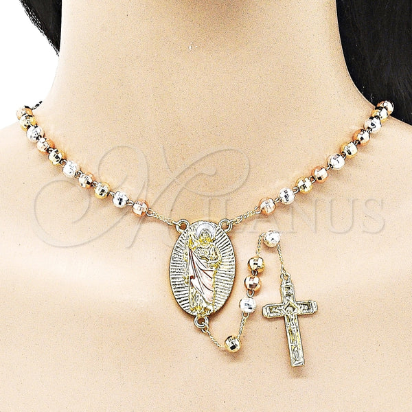 Rosario Mediano 09.411.0005.24 Oro Laminado, Diseño de San Judas y Disco, Diamantado, Tres Tonos
