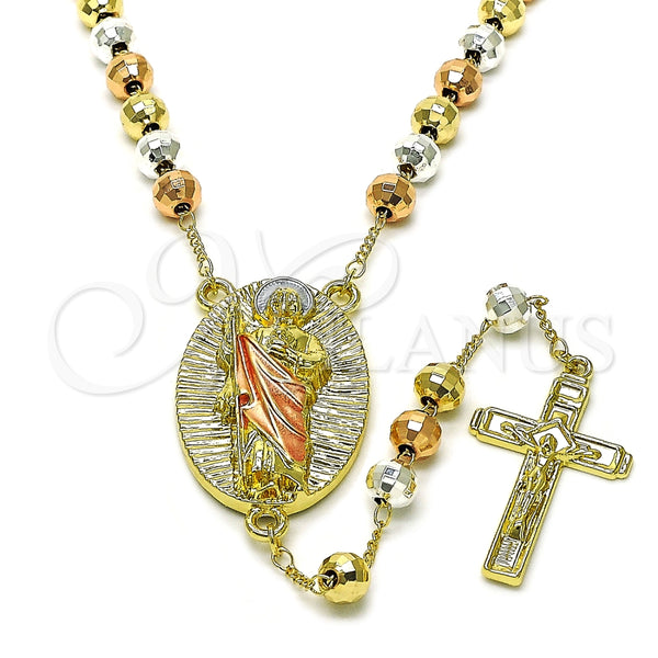 Rosario Mediano 09.411.0005.24 Oro Laminado, Diseño de San Judas y Disco, Diamantado, Tres Tonos