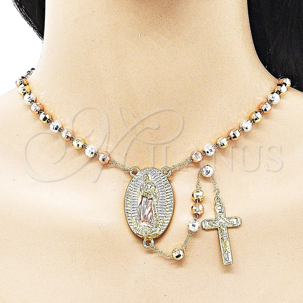 Rosario Mediano 09.411.0006.24 Oro Laminado, Diseño de Guadalupe y Disco, Diamantado, Tres Tonos