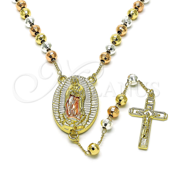 Rosario Mediano 09.411.0006.24 Oro Laminado, Diseño de Guadalupe y Disco, Diamantado, Tres Tonos