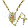 Rosario Mediano 09.411.0006.24 Oro Laminado, Diseño de Guadalupe y Disco, Diamantado, Tres Tonos