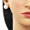 Arete Dormilona 02.213.0749 Oro Laminado, Diseño de Bola, con Marfil Perla, Pulido, Tono Dorado