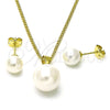Juego de Arete y Dije de Adulto 10.213.0027 Oro Laminado, Diseño de Bola, con Marfil Perla, Pulido, Tono Dorado