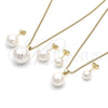 Juego de Arete y Dije de Adulto 10.213.0027 Oro Laminado, Diseño de Bola, con Marfil Perla, Pulido, Tono Dorado