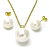 Juego de Arete y Dije de Adulto 10.213.0028 Oro Laminado, Diseño de Bola, con Marfil Perla, Pulido, Tono Dorado