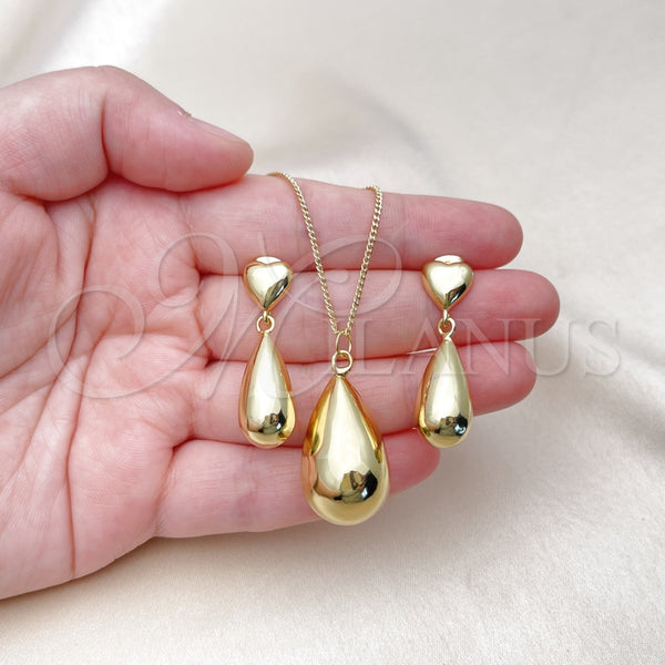 Juego de Arete y Dije de Adulto 10.341.0010 Oro Laminado, Diseño de Gota y Hueco, Pulido, Tono Dorado