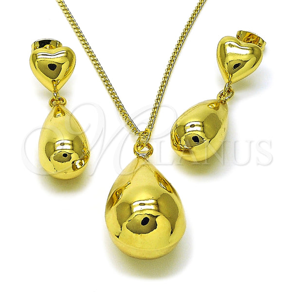 Juego de Arete y Dije de Adulto 10.341.0010 Oro Laminado, Diseño de Gota y Hueco, Pulido, Tono Dorado