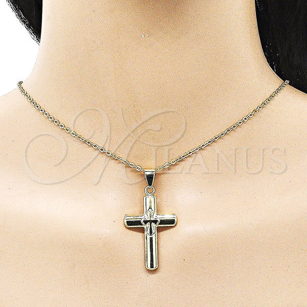 Dije Religioso 05.213.0151 Oro Laminado, Diseño de Cruz, Pulido, Tono Dorado
