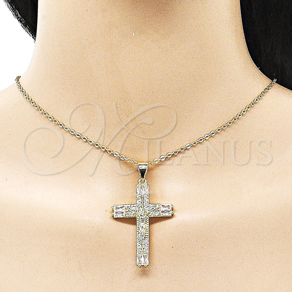 Dije Religioso 05.213.0152 Oro Laminado, Diseño de Cruz y Baguette, con Zirconia Cubica Blanca, Pulido, Tono Dorado