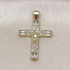 Dije Religioso 05.213.0152 Oro Laminado, Diseño de Cruz y Baguette, con Zirconia Cubica Blanca, Pulido, Tono Dorado