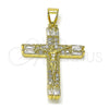 Dije Religioso 05.213.0152 Oro Laminado, Diseño de Cruz y Baguette, con Zirconia Cubica Blanca, Pulido, Tono Dorado