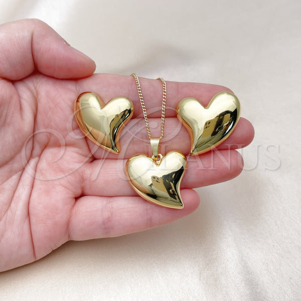 Juego de Arete y Dije de Adulto 10.341.0012 Oro Laminado, Diseño de Corazón, Pulido, Tono Dorado