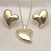 Juego de Arete y Dije de Adulto 10.341.0012 Oro Laminado, Diseño de Corazón, Pulido, Tono Dorado