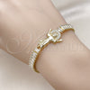Pulsera Elegante 03.411.0024.07 Oro Laminado, Diseño de Divino Niño y Baguette, con Blanca Zirconia Cubica and Blanca Micro Pave, Pulido, Tono Dorado (06 MM Thickness, 7 Inches Length)