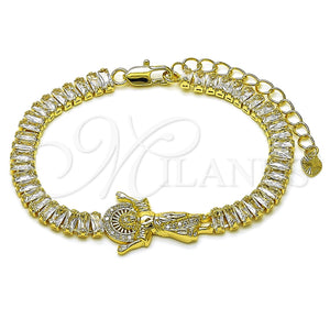 Pulsera Elegante 03.411.0024.07 Oro Laminado, Diseño de Divino Niño y Baguette, con Blanca Zirconia Cubica and Blanca Micro Pave, Pulido, Tono Dorado (06 MM Thickness, 7 Inches Length)