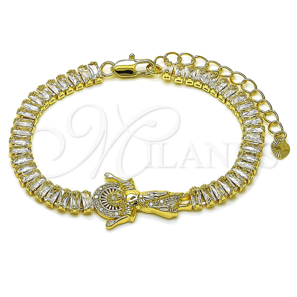 Pulsera Elegante 03.411.0024.07 Oro Laminado, Diseño de Divino Niño y Baguette, con Blanca Zirconia Cubica and Blanca Micro Pave, Pulido, Tono Dorado (06 MM Thickness, 7 Inches Length)