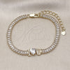 Pulsera Elegante 03.411.0025.07 Oro Laminado, Diseño de Amor y Baguette, con Blanca Zirconia Cubica and Blanca Micro Pave, Pulido, Tono Dorado (05 MM Thickness, 7 Inches Length)