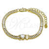 Pulsera Elegante 03.411.0025.07 Oro Laminado, Diseño de Amor y Baguette, con Blanca Zirconia Cubica and Blanca Micro Pave, Pulido, Tono Dorado (05 MM Thickness, 7 Inches Length)