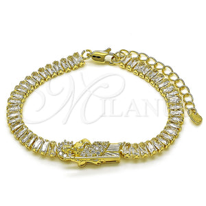 Pulsera Elegante 03.411.0027.07 Oro Laminado, Diseño de San Judas y Baguette, con Blanca Micro Pave, Pulido, Tono Dorado (06 MM Thickness, 7 Inches Length)