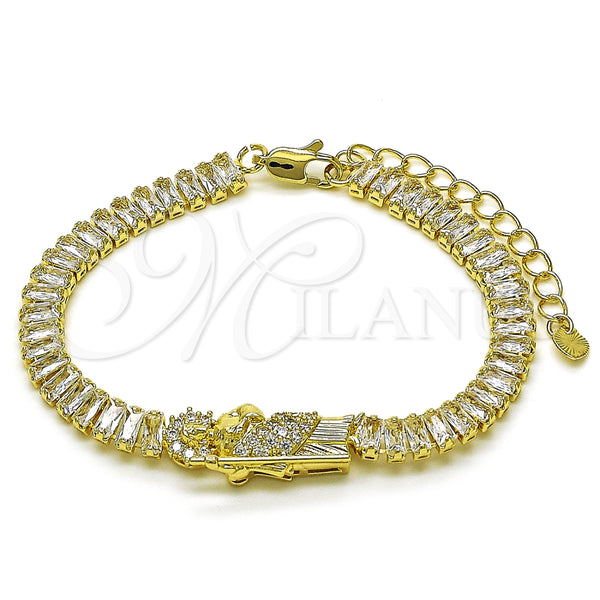 Pulsera Elegante 03.411.0027.07 Oro Laminado, Diseño de San Judas y Baguette, con Blanca Micro Pave, Pulido, Tono Dorado (06 MM Thickness, 7 Inches Length)