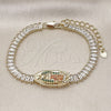 Pulsera Elegante 03.411.0029.1.07 Oro Laminado, Diseño de Guadalupe y Baguette, con Blanca Zirconia Cubica and Multicolor Micro Pave, Pulido, Tono Dorado (06 MM Thickness, 7 Inches Length)