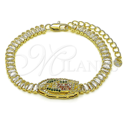 Pulsera Elegante 03.411.0029.1.07 Oro Laminado, Diseño de Guadalupe y Baguette, con Blanca Zirconia Cubica and Multicolor Micro Pave, Pulido, Tono Dorado (06 MM Thickness, 7 Inches Length)