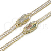 Pulsera Elegante 03.411.0029.1.07 Oro Laminado, Diseño de Guadalupe y Baguette, con Blanca Zirconia Cubica and Multicolor Micro Pave, Pulido, Tono Dorado (06 MM Thickness, 7 Inches Length)