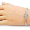 Pulsera Elegante 03.411.0030.07 Oro Laminado, Diseño de Guadalupe y Baguette, con Blanca Zirconia Cubica and Blanca Micro Pave, Pulido, Tono Dorado (05 MM Thickness, 7 Inches Length)