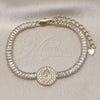 Pulsera Elegante 03.411.0030.07 Oro Laminado, Diseño de Guadalupe y Baguette, con Blanca Zirconia Cubica and Blanca Micro Pave, Pulido, Tono Dorado (05 MM Thickness, 7 Inches Length)