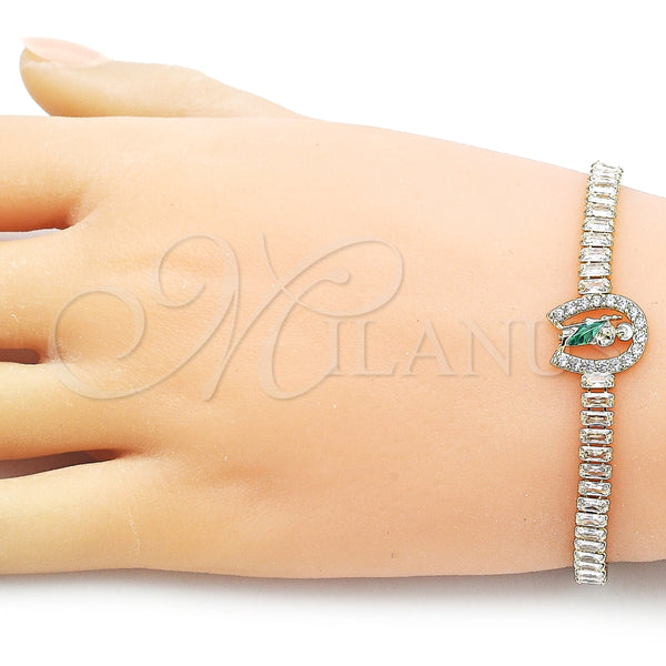Pulsera Elegante 03.411.0031.1.07 Oro Laminado, Diseño de San Judas y Baguette, con Blanca Zirconia Cubica, Pulido, Tres Tonos (05 MM Thickness, 7 Inches Length)