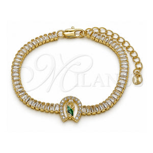 Pulsera Elegante 03.411.0031.1.07 Oro Laminado, Diseño de San Judas y Baguette, con Zirconia Cubica Blanca, Pulido, Tres Tonos (Grosor 05 MM, 7 Pulgadas de Largo)