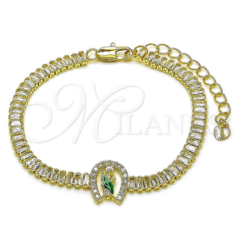 Pulsera Elegante 03.411.0031.1.07 Oro Laminado, Diseño de San Judas y Baguette, con Blanca Zirconia Cubica, Pulido, Tres Tonos (05 MM Thickness, 7 Inches Length)