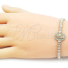 Pulsera Elegante 03.411.0032.07 Oro Laminado, Diseño de San Judas y Baguette, con Blanca Zirconia Cubica, Pulido, Tres Tonos (05 MM Thickness, 7 Inches Length)