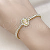 Pulsera Elegante 03.411.0032.07 Oro Laminado, Diseño de San Judas y Baguette, con Blanca Zirconia Cubica, Pulido, Tres Tonos (05 MM Thickness, 7 Inches Length)