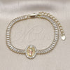 Pulsera Elegante 03.411.0032.07 Oro Laminado, Diseño de San Judas y Baguette, con Blanca Zirconia Cubica, Pulido, Tres Tonos (05 MM Thickness, 7 Inches Length)
