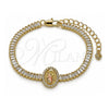 Pulsera Elegante 03.411.0032.07 Oro Laminado, Diseño de San Judas y Baguette, con Zirconia Cubica Blanca, Pulido, Tres Tonos (Grosor 05 MM, 7 Pulgadas de Largo)