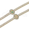 Pulsera Elegante 03.411.0032.07 Oro Laminado, Diseño de San Judas y Baguette, con Blanca Zirconia Cubica, Pulido, Tres Tonos (05 MM Thickness, 7 Inches Length)