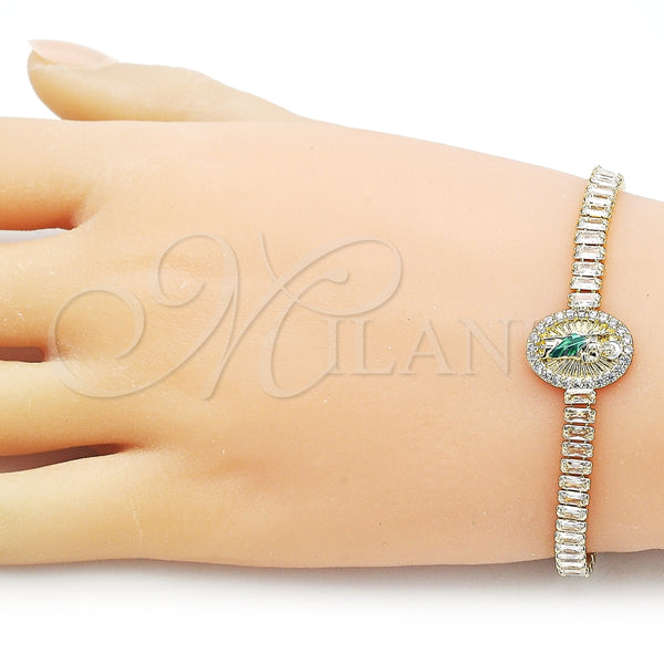 Pulsera Elegante 03.411.0032.1.07 Oro Laminado, Diseño de San Judas y Baguette, con Blanca Zirconia Cubica, Pulido, Tres Tonos (05 MM Thickness, 7 Inches Length)