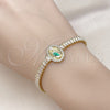 Pulsera Elegante 03.411.0032.1.07 Oro Laminado, Diseño de San Judas y Baguette, con Blanca Zirconia Cubica, Pulido, Tres Tonos (05 MM Thickness, 7 Inches Length)