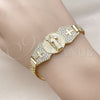 Pulsera Elegante 03.411.0038.08 Oro Laminado, Diseño de San Benito y Bismarco, con Blanca Zirconia Cubica, Pulido, Tono Dorado (07 MM Thickness, 8 Inches Length)