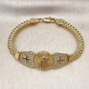 Pulsera Elegante 03.411.0038.08 Oro Laminado, Diseño de San Benito y Bismarco, con Blanca Zirconia Cubica, Pulido, Tono Dorado (07 MM Thickness, 8 Inches Length)