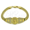 Pulsera Elegante 03.411.0038.08 Oro Laminado, Diseño de San Benito y Bismarco, con Blanca Zirconia Cubica, Pulido, Tono Dorado (07 MM Thickness, 8 Inches Length)