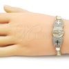 Pulsera Elegante 03.411.0038.1.08 Oro Laminado, Diseño de San Benito y Bismarco, con Blanca Zirconia Cubica, Pulido, Tres Tonos (07 MM Thickness, 8 Inches Length)