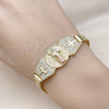 Pulsera Elegante 03.411.0038.1.08 Oro Laminado, Diseño de San Benito y Bismarco, con Blanca Zirconia Cubica, Pulido, Tres Tonos (07 MM Thickness, 8 Inches Length)