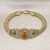 Pulsera Elegante 03.411.0038.1.08 Oro Laminado, Diseño de San Benito y Bismarco, con Blanca Zirconia Cubica, Pulido, Tres Tonos (07 MM Thickness, 8 Inches Length)
