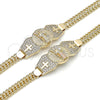 Pulsera Elegante 03.411.0038.1.08 Oro Laminado, Diseño de San Benito y Bismarco, con Blanca Zirconia Cubica, Pulido, Tres Tonos (07 MM Thickness, 8 Inches Length)