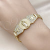 Pulsera Elegante 03.411.0040.08 Oro Laminado, Diseño de San Judas y Bismarco, con Blanca Zirconia Cubica, Pulido, Tono Dorado (07 MM Thickness, 8 Inches Length)